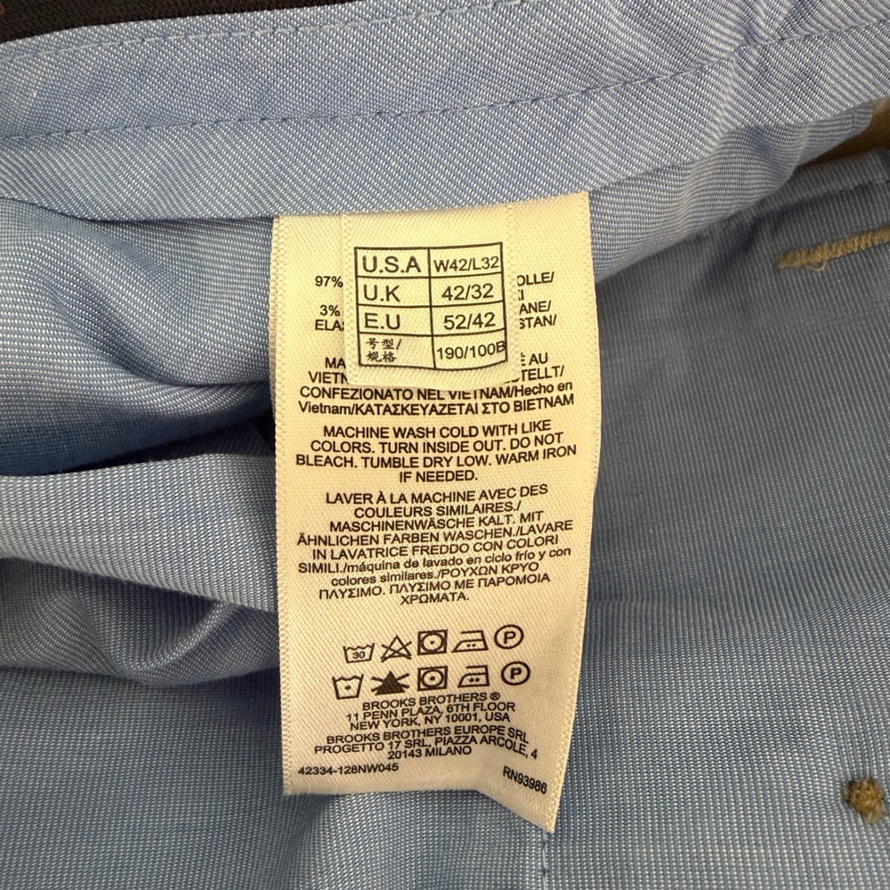 Brooks Brothers Pants Lightweight Advantage Chino Khaki Mens 42x32 Regular Fit - Picture 8 of 11